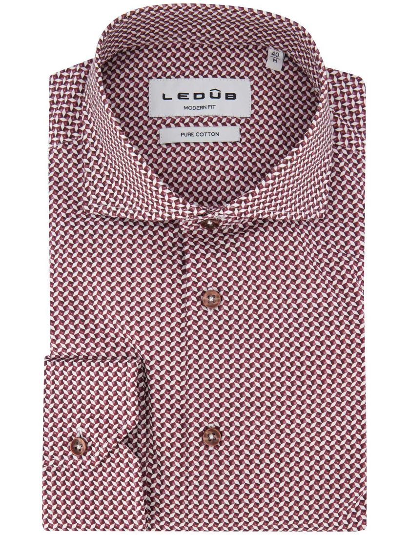 Ledub overhemd rood modern fit geprint
