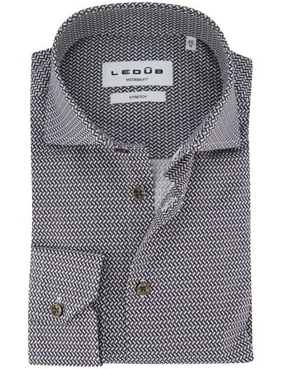 Ledub Ledub overhemd donkerblauw geprint katoen