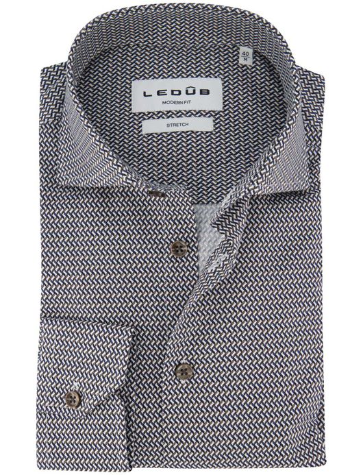 Ledub overhemd donkerblauw geprint ml7