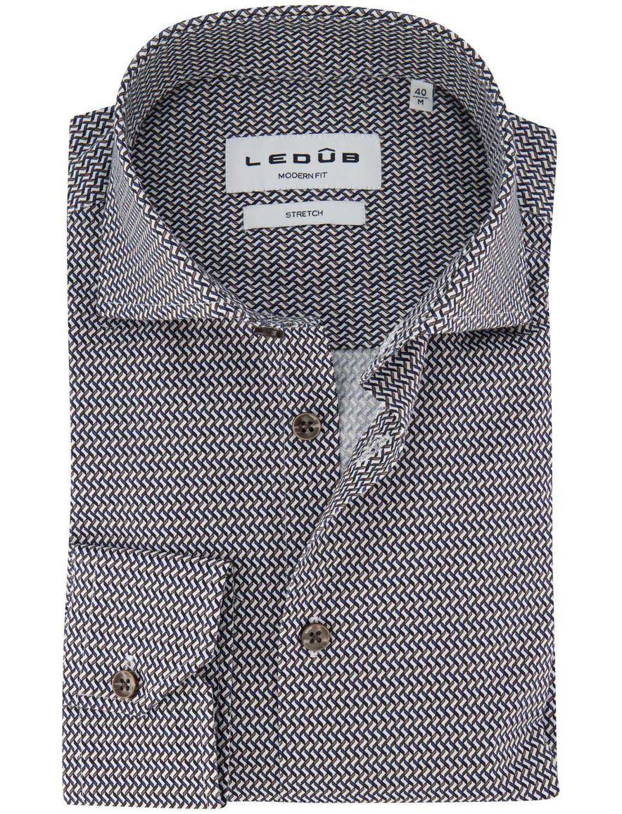 Ledub overhemd donkerblauw geprint ml7