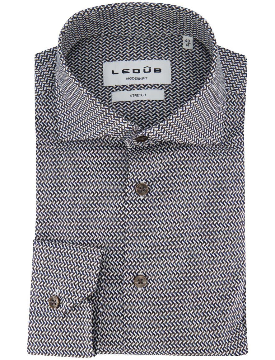 Ledub overhemd donkerblauw geprint ml7