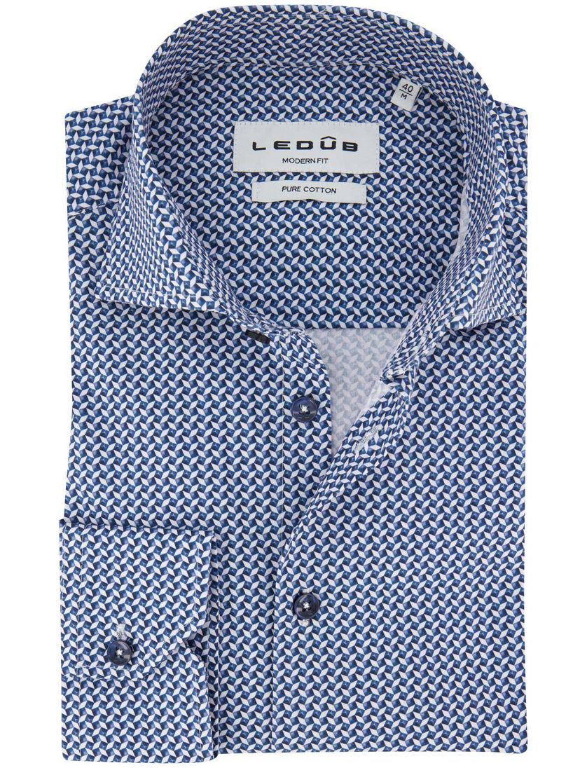 overhemd ledub blauw katoen geprint