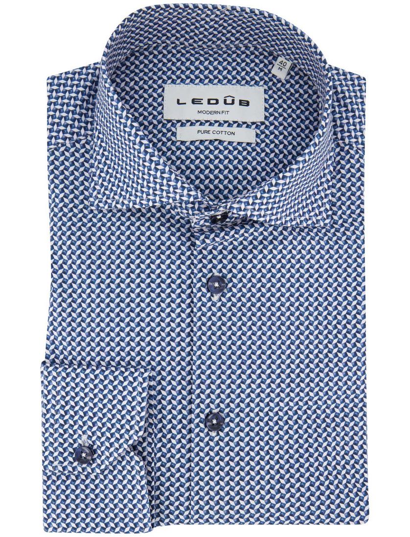 overhemd ledub blauw katoen geprint