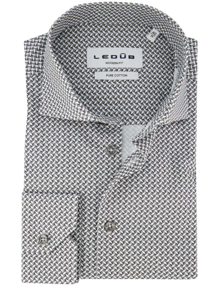 Ledub overhemd zwart geprint normale fit