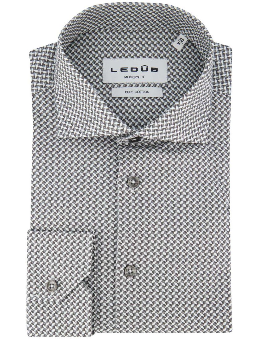 Ledub overhemd zwart geprint normale fit