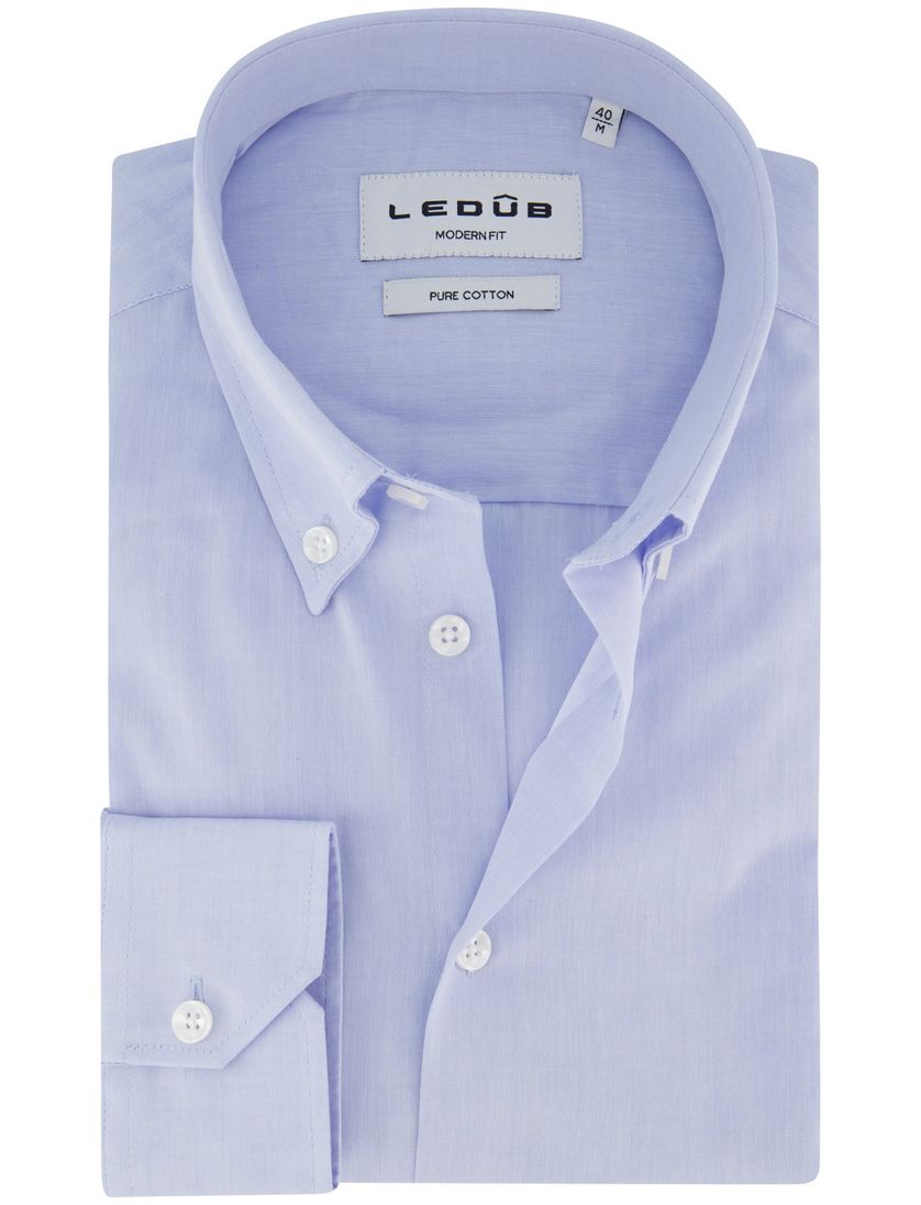 Ledub modern fit overhemd lichtblauw mouwlengte 7 button-down