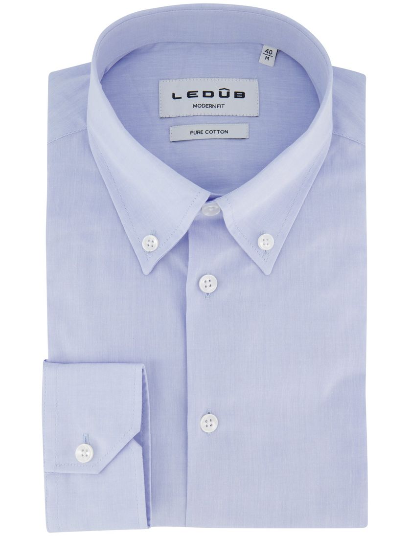 Ledub modern fit overhemd lichtblauw mouwlengte 7 button-down