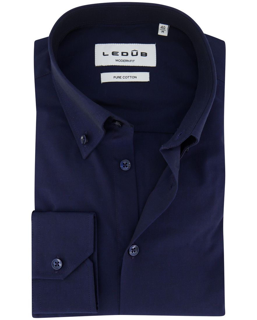 Ledub modern fit overhemd mouwlengte 7 donkerblauw effen