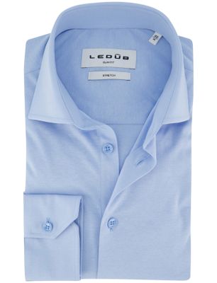 Ledub Ledub slim fit overhemd jersey mouwlengte 7 lichtblauw wide collar