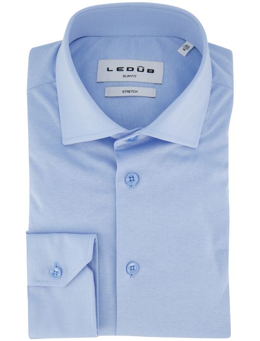Ledub slim fit overhemd jersey mouwlengte 7 lichtblauw