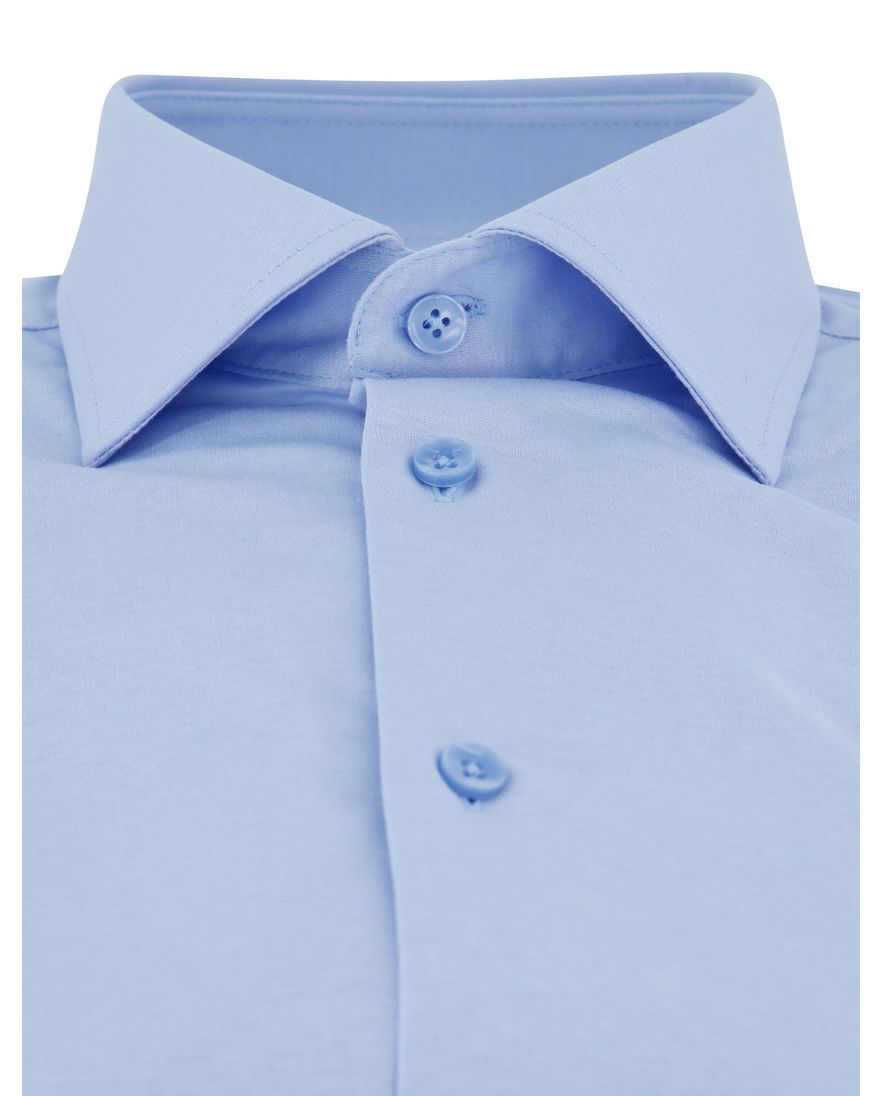 Ledub slim fit overhemd jersey mouwlengte 7 lichtblauw wide collar
