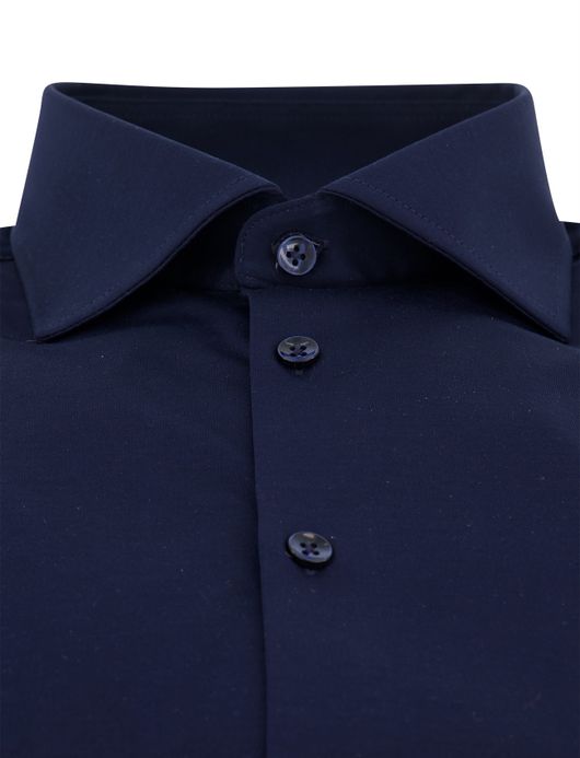 Ledub overhemd donkerblauw effen slim fit