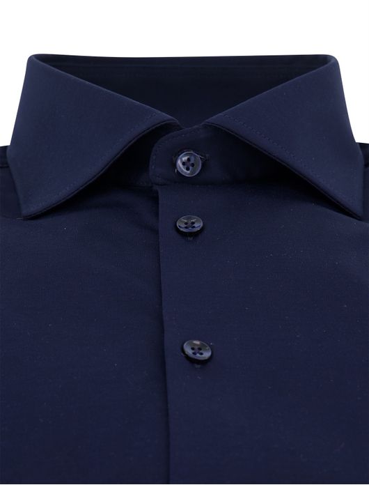 Ledub overhemd donkerblauw effen slim fit