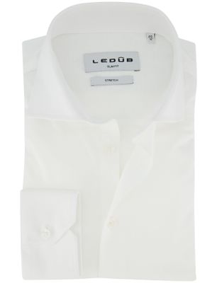 Ledub Ledub slim fit overhemd jersey mouwlengte 7 wit 100% katoen