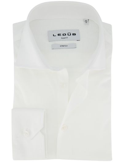 Ledub Ledub slim fit overhemd jersey mouwlengte 7 wit 100% katoen