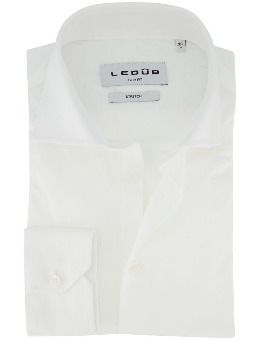 Ledub slim fit overhemd jersey mouwlengte 7 wit 100% katoen