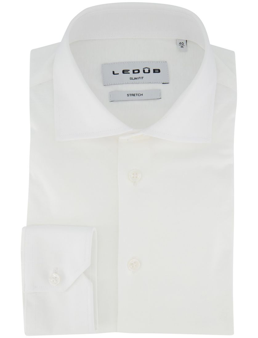 Ledub slim fit overhemd jersey mouwlengte 7 wit 100% katoen