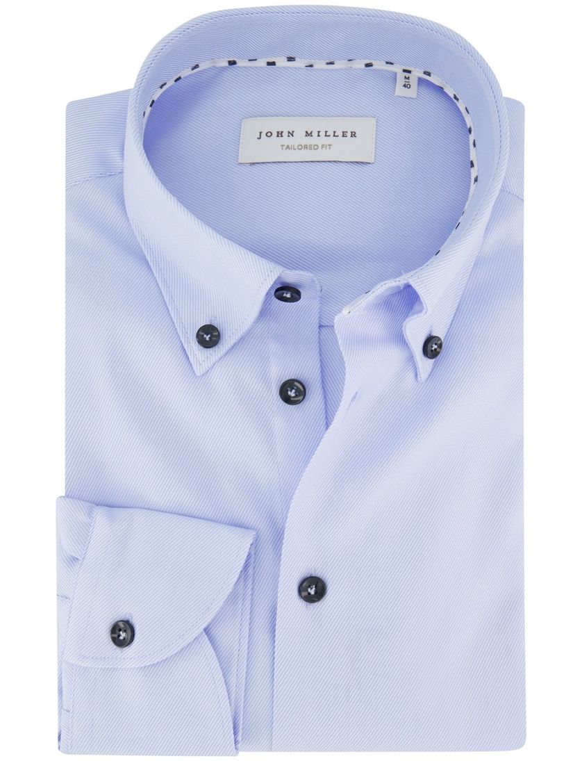 Overhemd John Miller Tailored Fit Blauw katoen effen