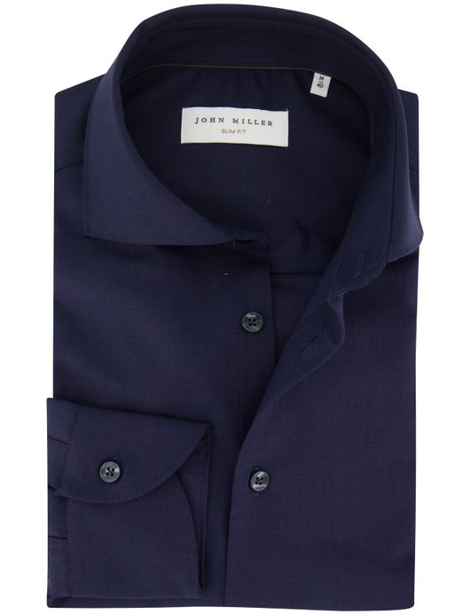 Overhemd John Miller Slim Fit donkerblauw wolblend