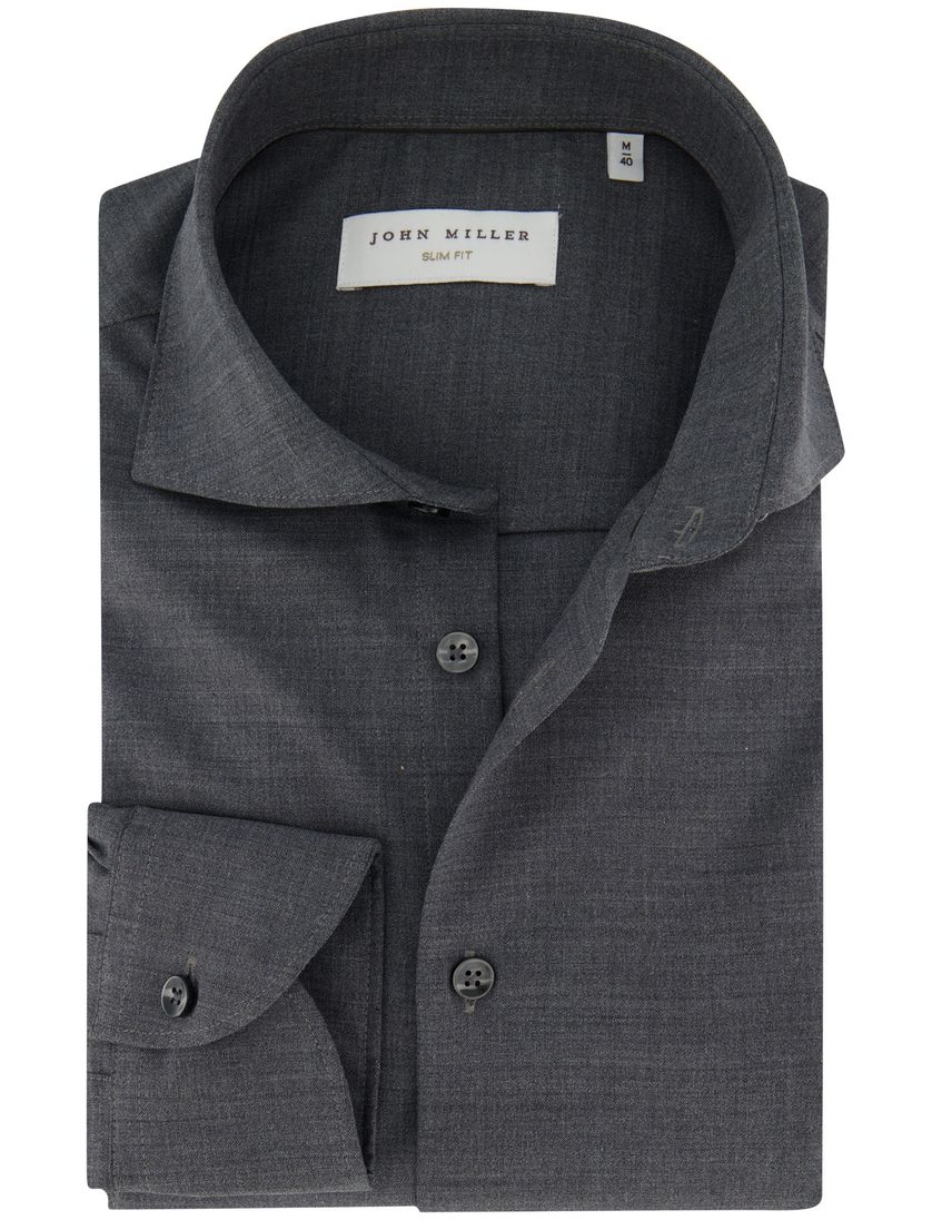 Grijs John Miller Slim Fit overhemd wolblend