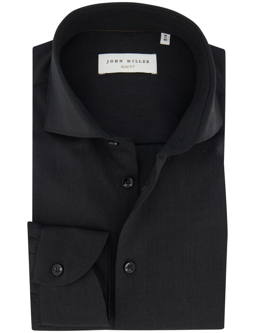 Donkergrijs John Miller Slim Fit overhemd wolblend