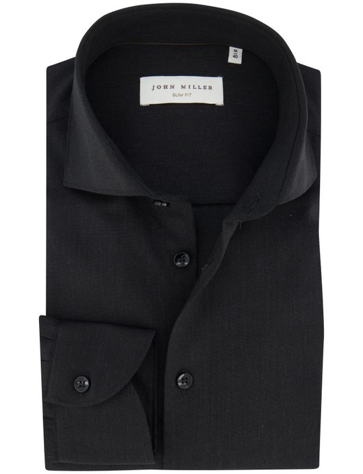 John Miller Slim Fit overhemd donkergrijs wolblend