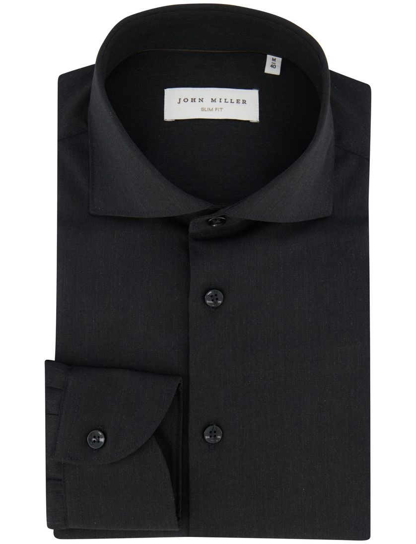 Donkergrijs John Miller Slim Fit overhemd wolblend