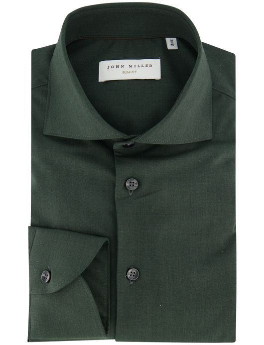 John Miller Slim Fit overhemd donkergroen wolblend