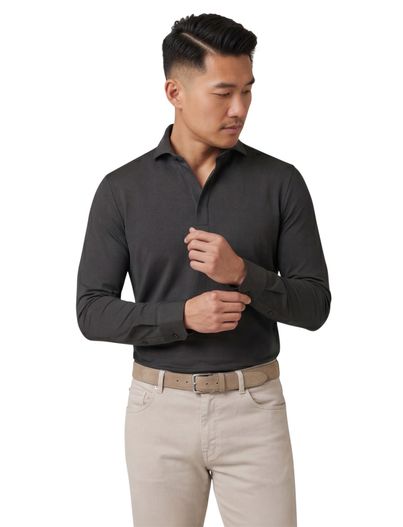 John Miller John Miller Shirt polo groen lange mouw rits polyamide