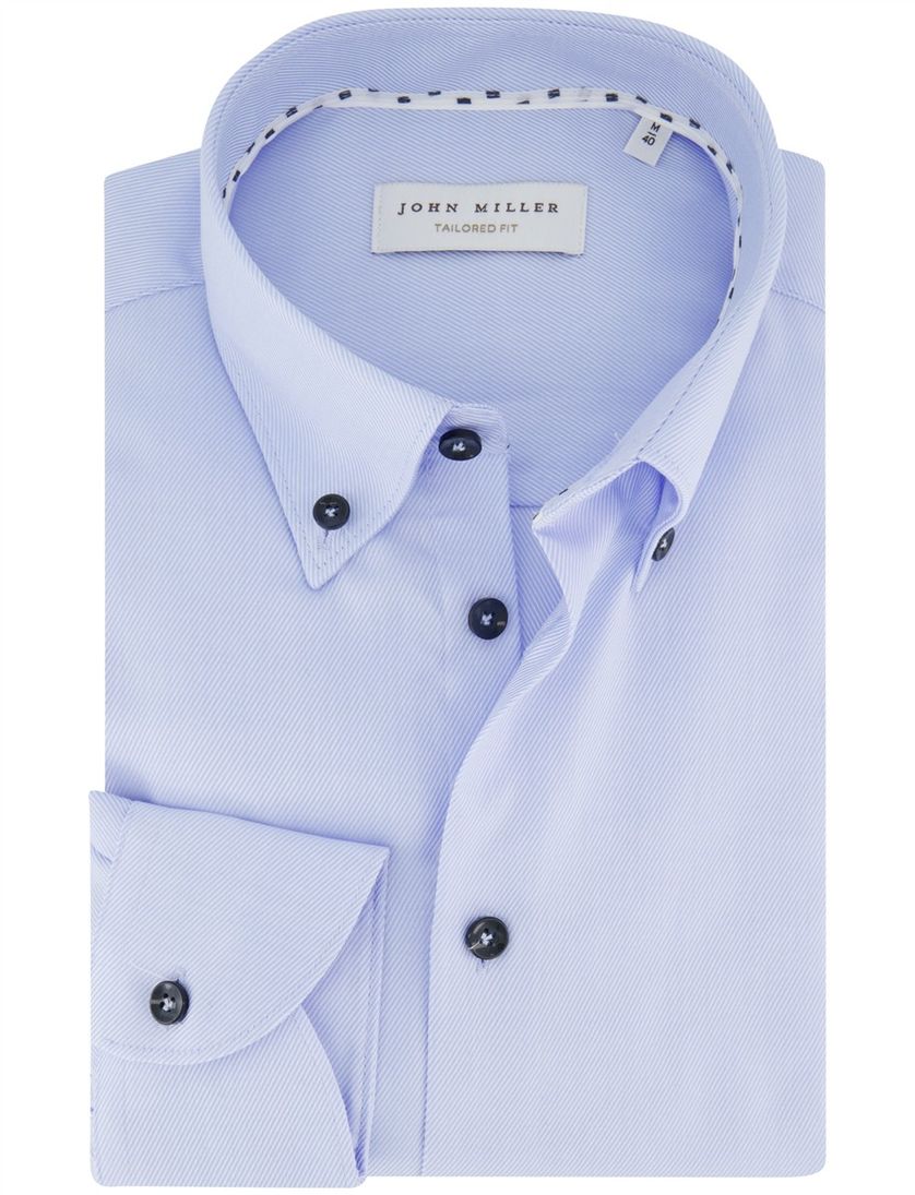 Overhemd John Miller Tailored Fit Blauw mouwlengte 7 katoen effen