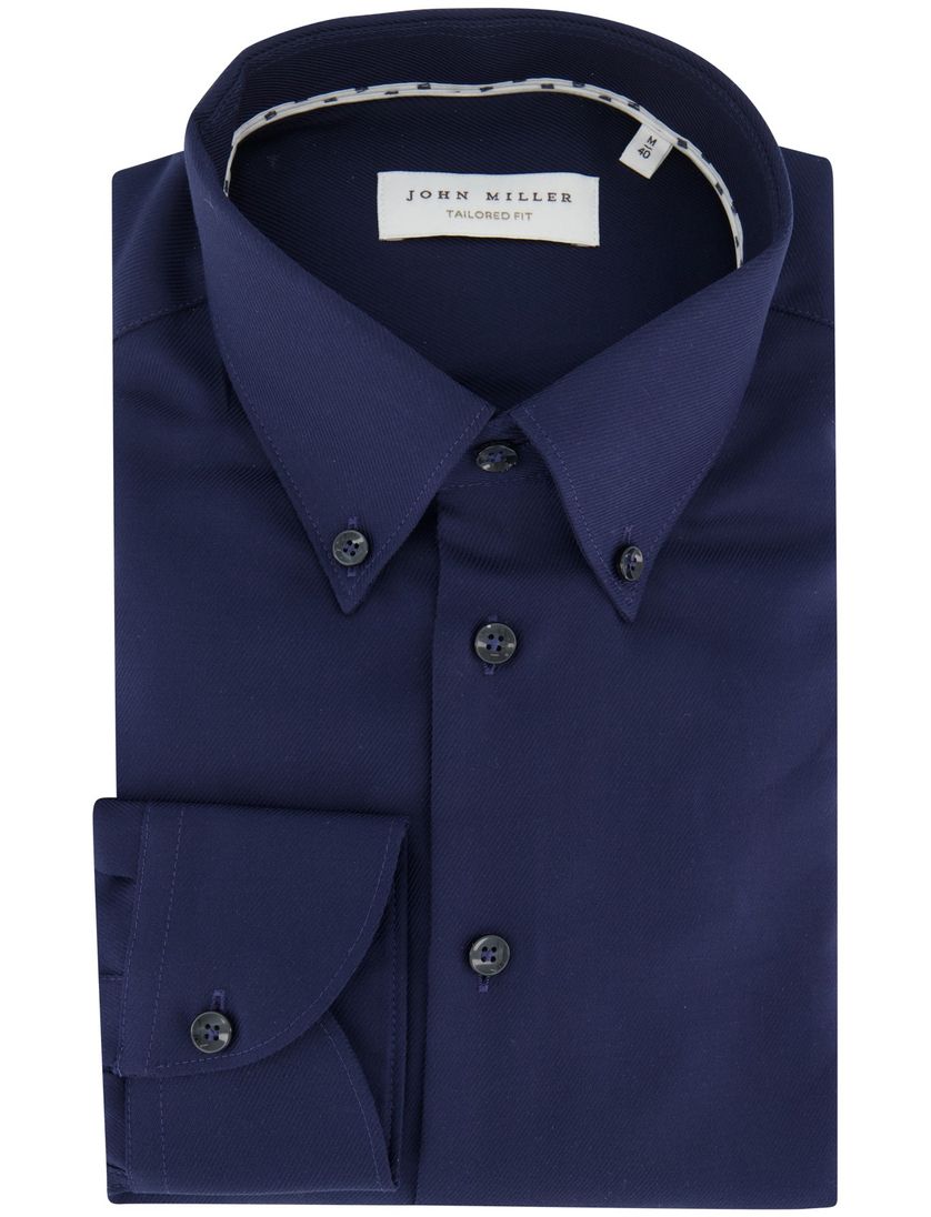 Donkerblauw John Miller overhemd ml7 katoen
