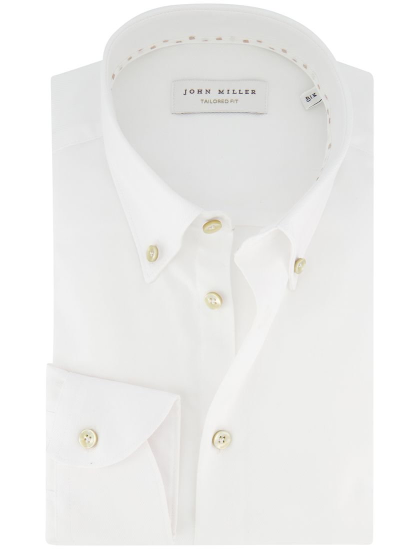 Overhemd John Miller Tailored Fit wit mouwlengte 7 katoen effen