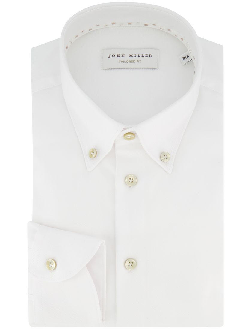 Overhemd John Miller Tailored Fit wit mouwlengte 7 katoen effen