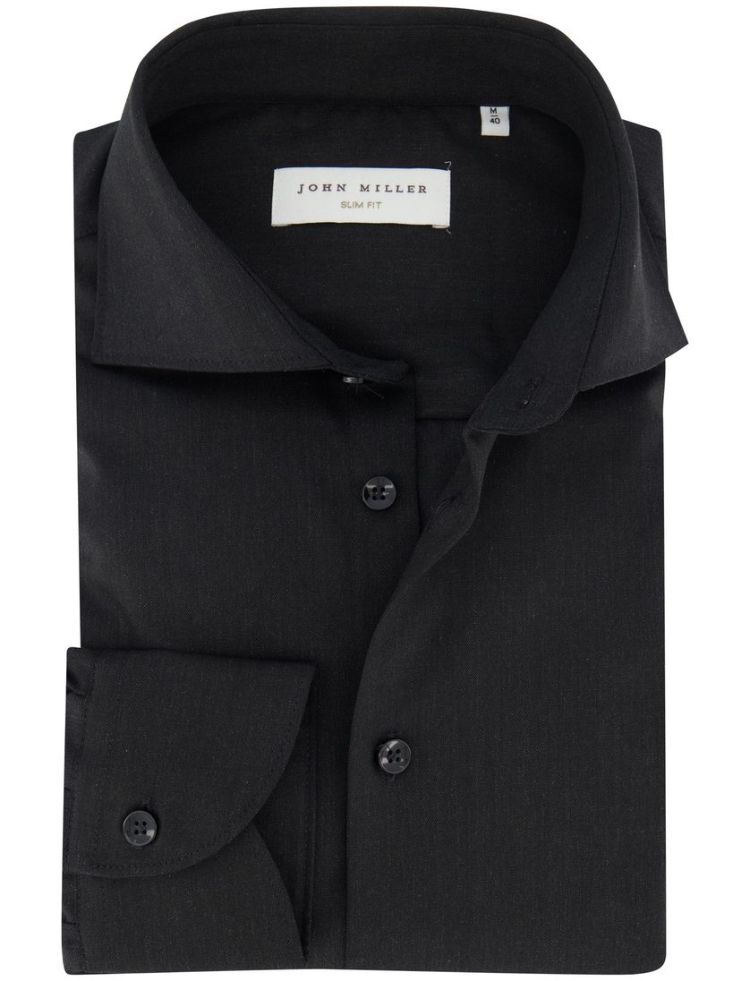 Donkergrijs John Miller overhemd ml7 wolblend