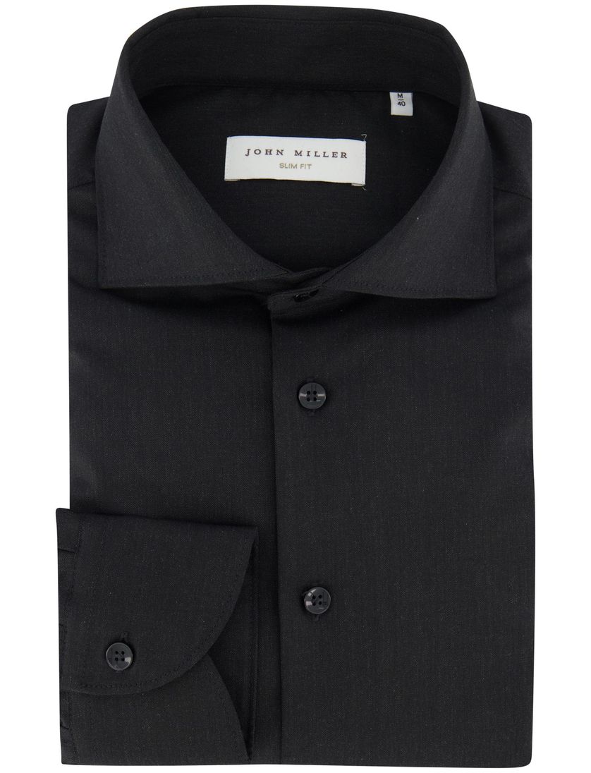 Donkergrijs John Miller overhemd ml7 wolblend