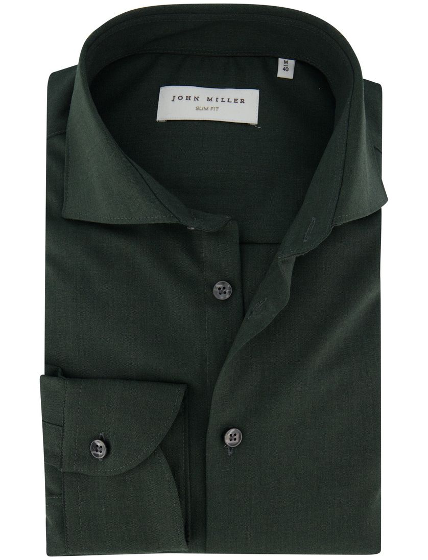 Donkergroen John Miller ml7 overhemd Slim Fit woolblend