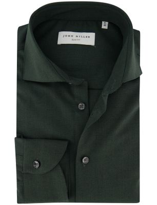 John Miller John Miller Slim Fit overhemd ml7 donkergroen wolblend