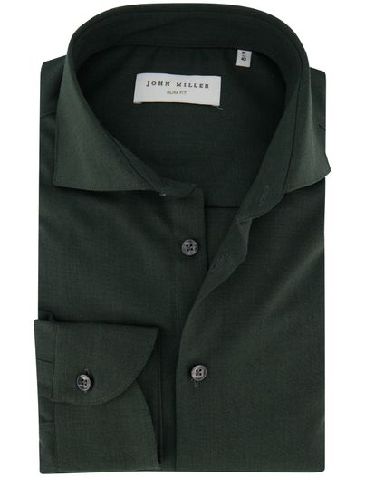 John Miller John Miller Slim Fit overhemd ml7 donkergroen wolblend