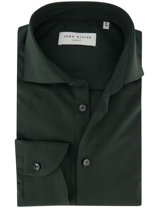 Overhemd John Miller Slim Fit ml7 donkergroen wolblend