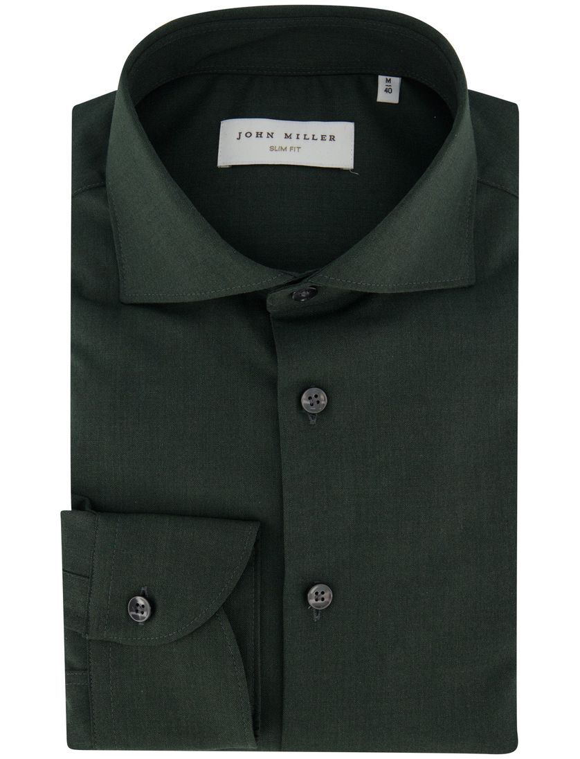 Donkergroen John Miller ml7 overhemd Slim Fit woolblend