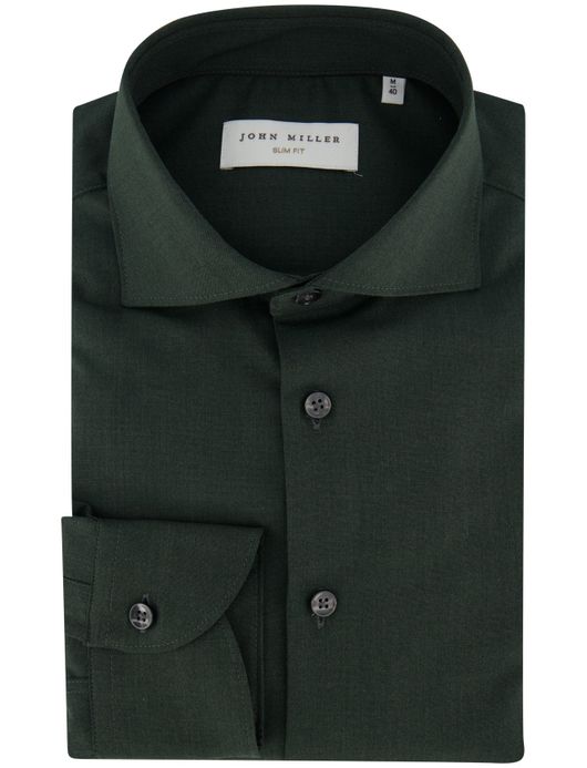 Overhemd John Miller Slim Fit ml7 donkergroen wolblend