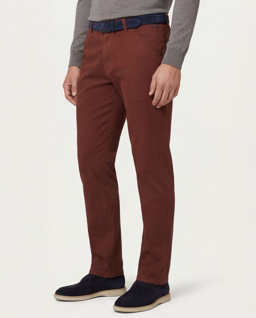 Meyer flatfront broek bruin normale fit