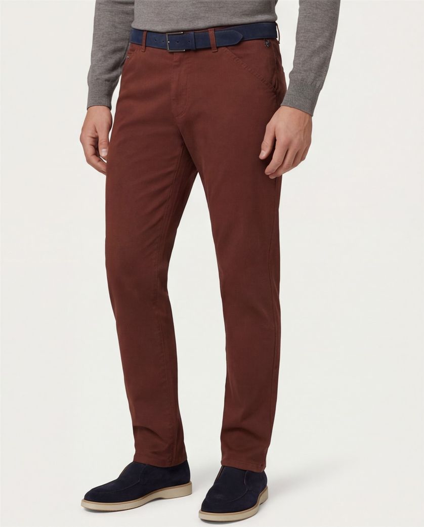 Meyer flatfront broek bruin normale fit