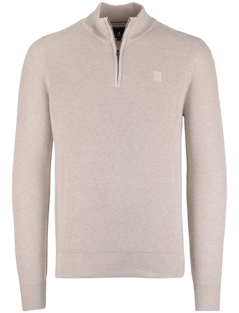 State of art beige trui effen half zip wijde fit