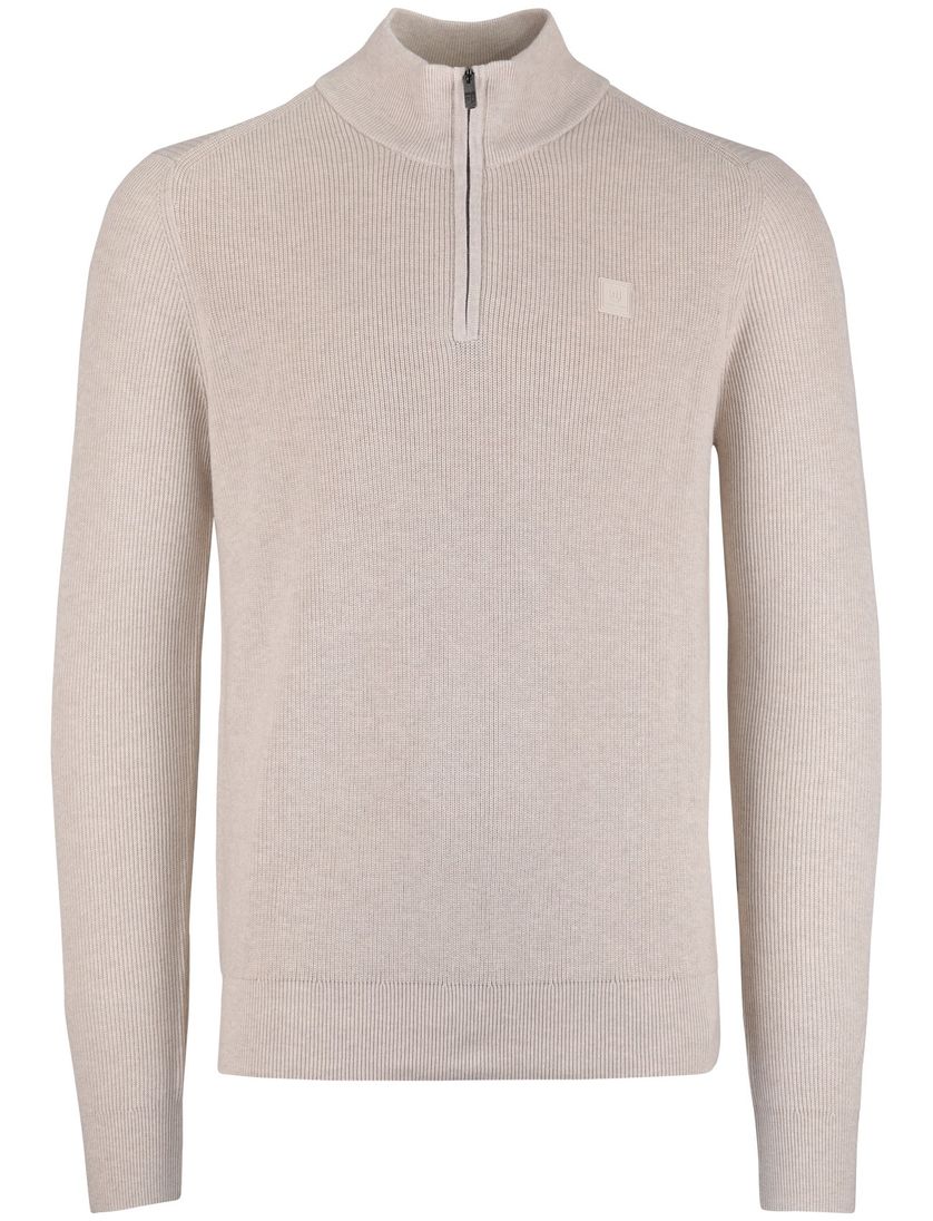 State of art beige trui effen half zip wijde fit