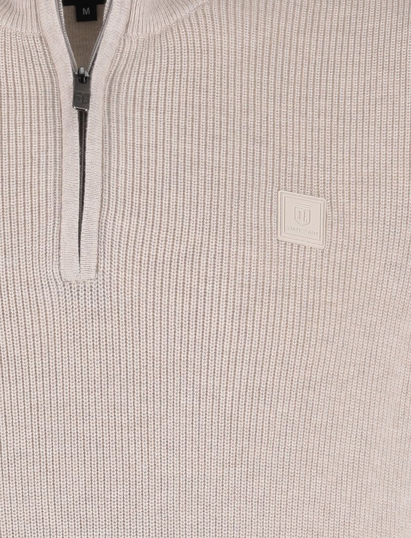 State of art beige trui effen half zip wijde fit