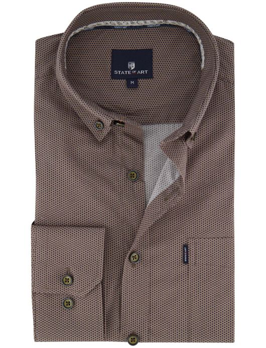 State of Art overhemd bruin geprint katoen wijde fit