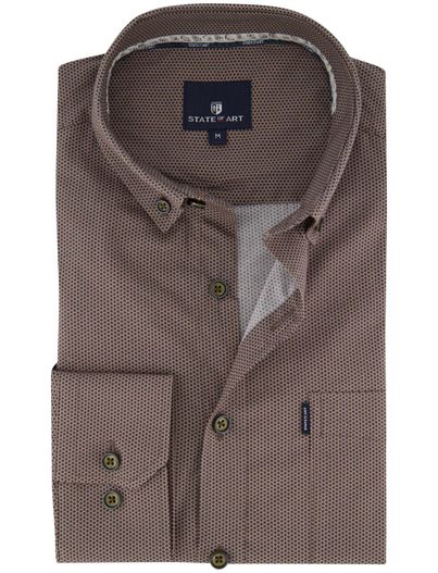 State of Art State of Art overhemd bruin geprint katoen