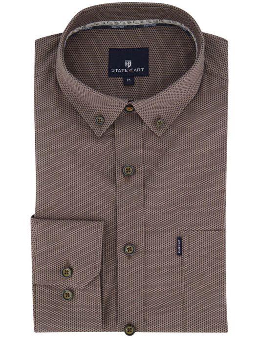 State of Art overhemd bruin geprint katoen wijde fit