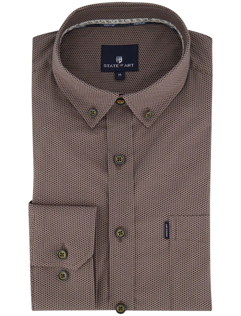 State of Art overhemd bruin geprint katoen